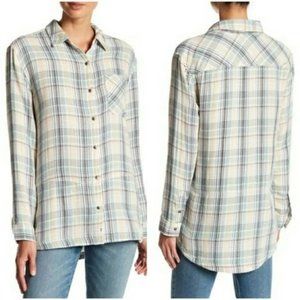 Melrose & Market Doublecloth Boyfriend Shirt Small Flannel Plaid Textured